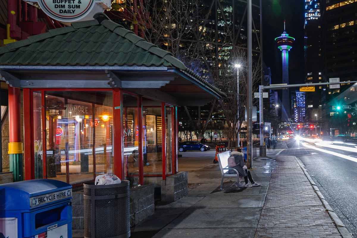 Bus shelter outside of Chinatown's Dragon City Mall